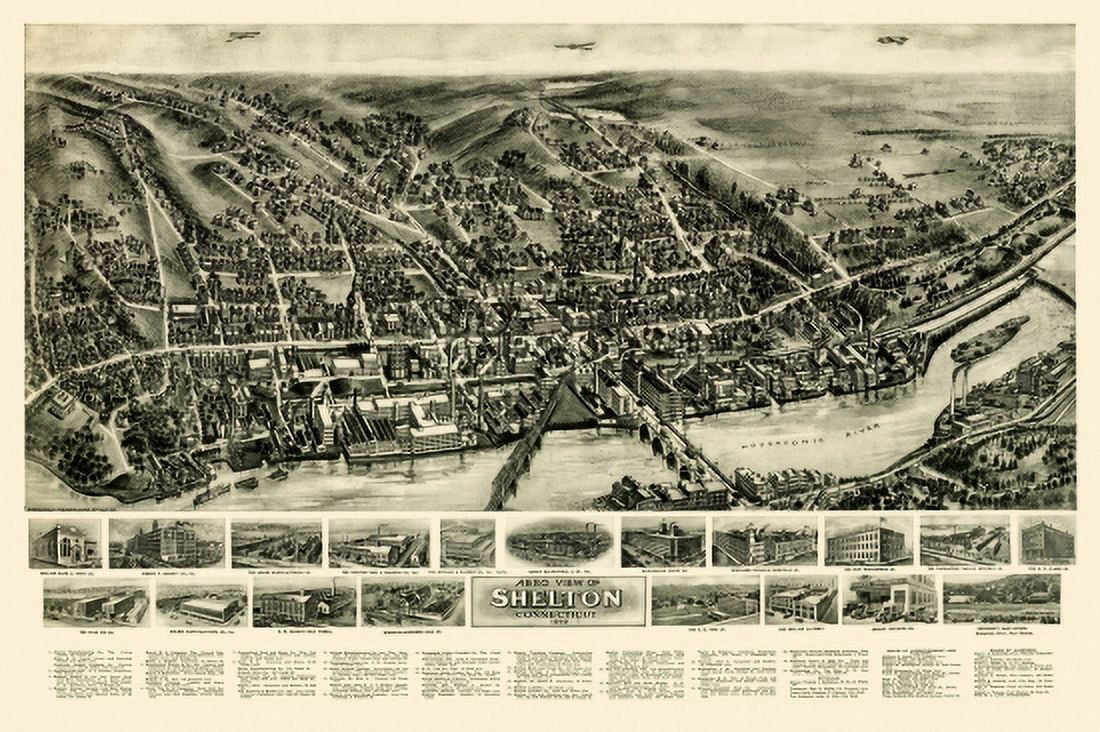 Antique Map of Shelton Connecticut 1919 Fairfield County Canvas Art - (24 x 36)