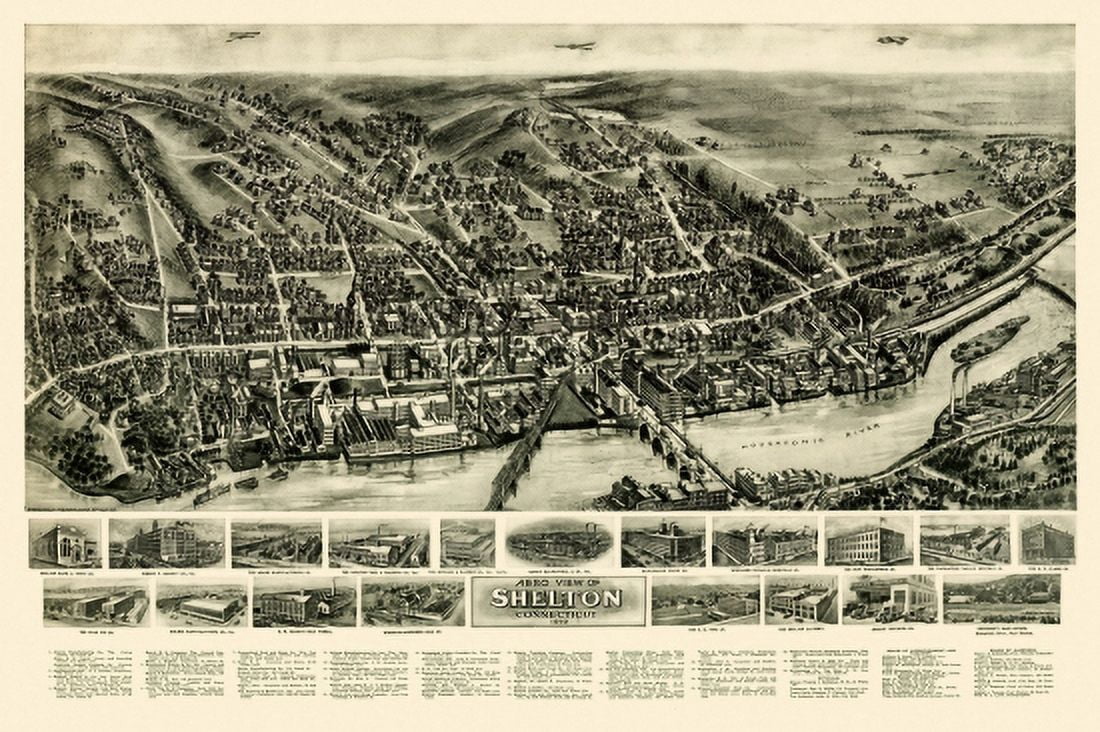Antique Map of Shelton Connecticut 1919 Fairfield County Canvas Art - (36 x 54)
