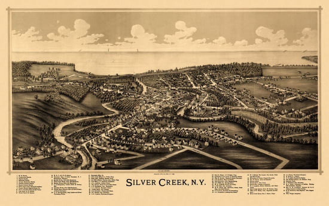 Antique Map of Silver Creek New York 1892 Chautauqua County Canvas Art - (24 x 36)