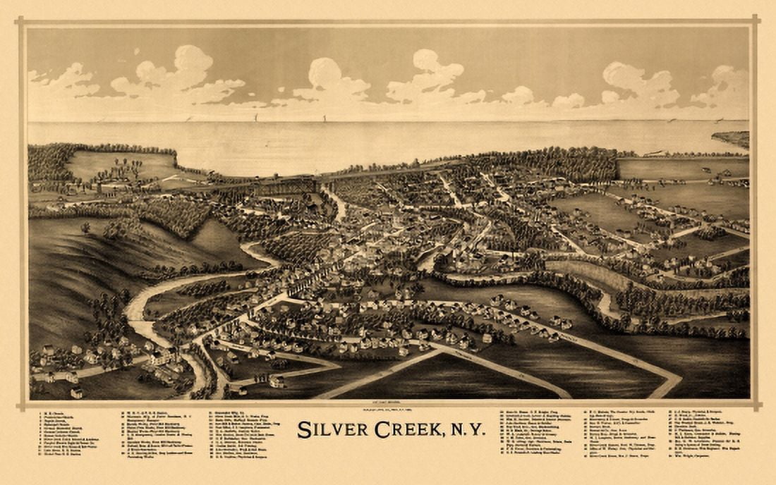 Antique Map of Silver Creek New York 1892 Chautauqua County Canvas Art - (36 x 54)