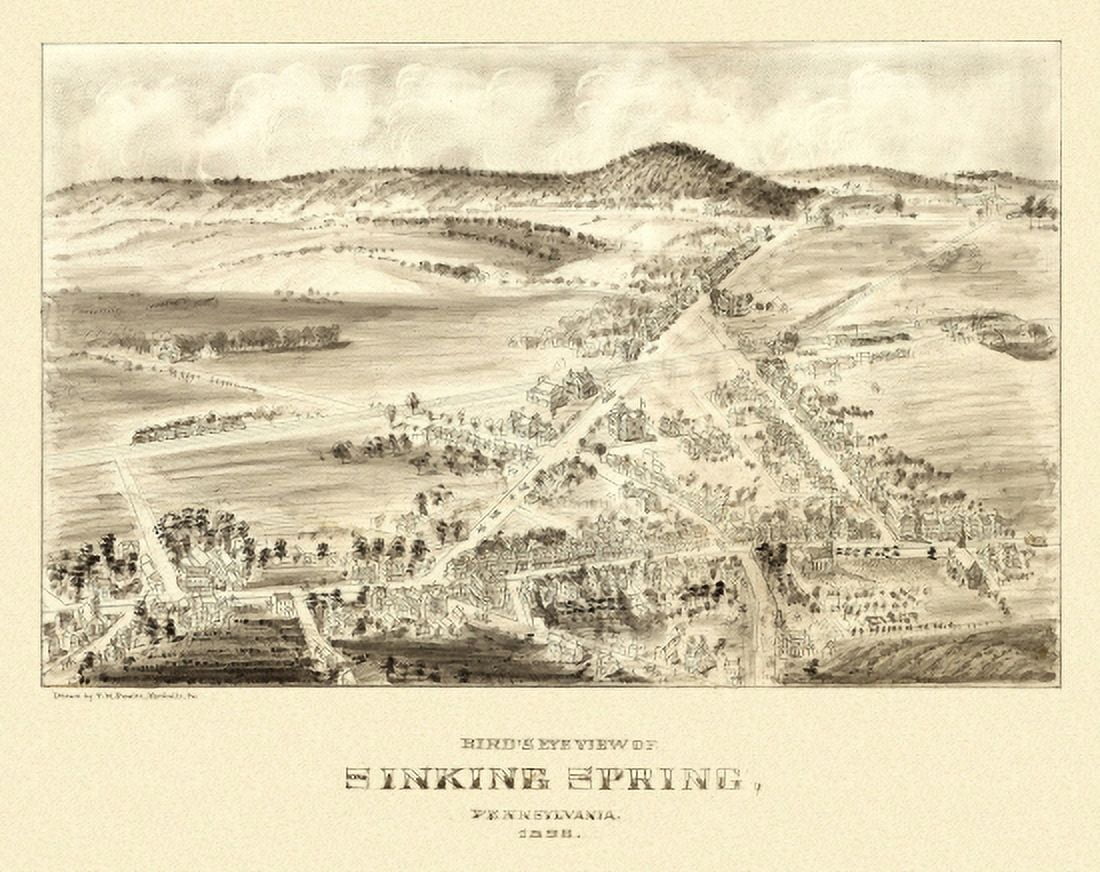 Antique Map of Sinking Spring Pennsylvania 1898 Berks County Canvas Art -  (24 x 36)