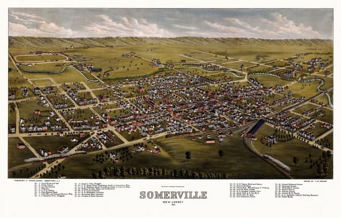 Antique Map of Somerville New Jersey 1882 Somerset County Canvas Art - (36 x 54)