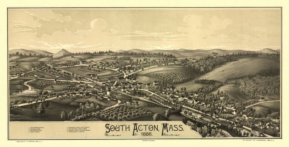 Antique Map of South Acton Massachusetts 1886 Middlesex County Canvas Art - (18 x 24)