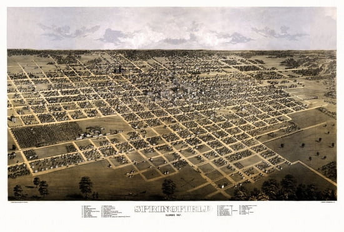 Antique Map of Springfield Illinois 1867 Sangamon County Canvas Art - (18 x 24)