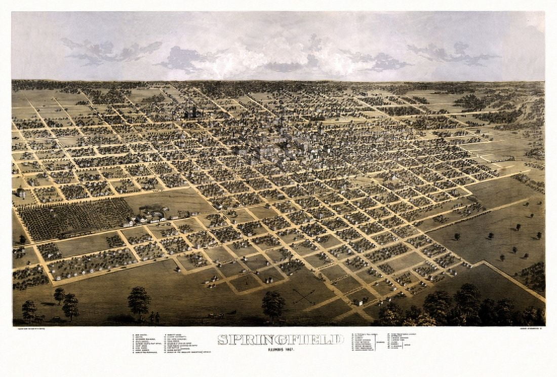 Antique Map of Springfield Illinois 1867 Sangamon County Canvas Art - (36 x 54)