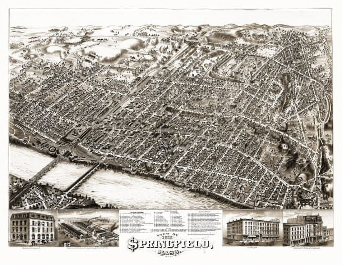 Antique Map of Springfield Massachusetts 1875 Hampden County Canvas Art - (24 x 36)