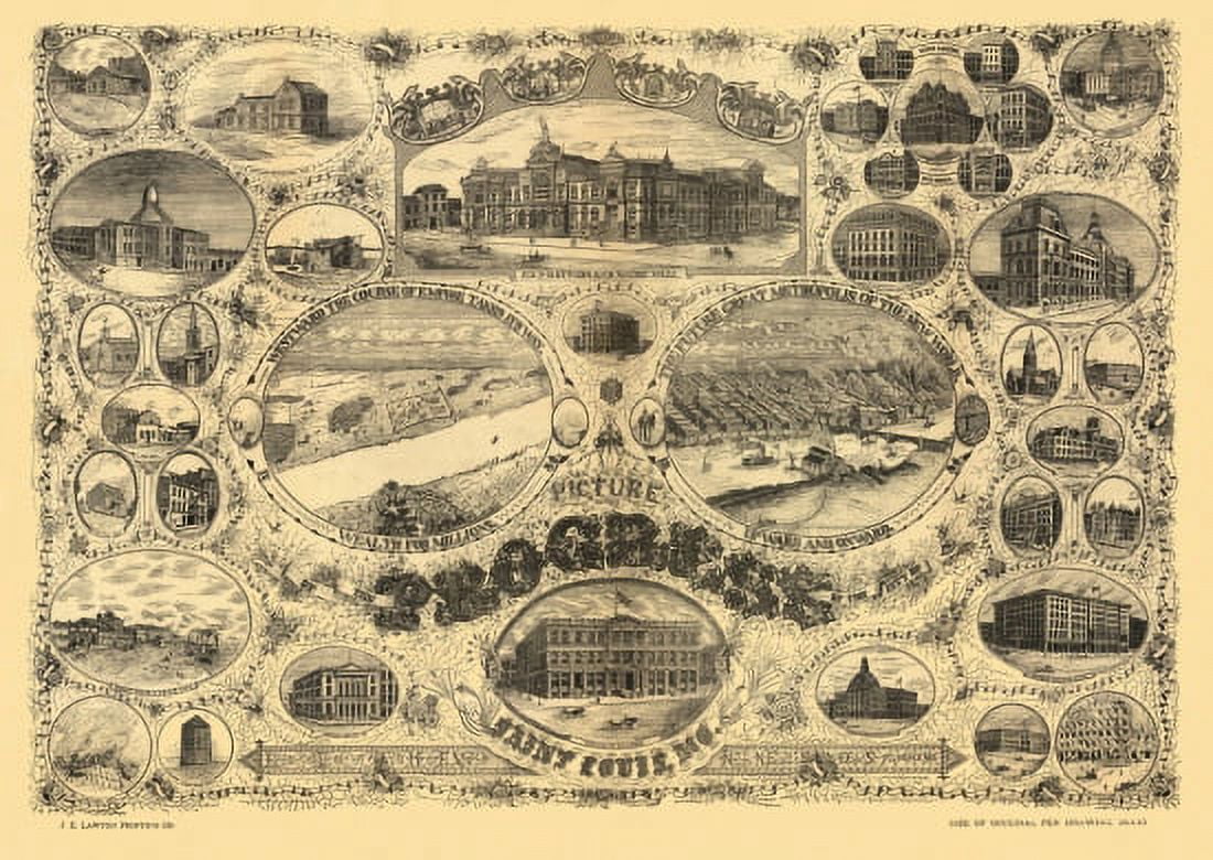 Antique Map of St Louis Missouri 1884 Saint Louis County Canvas Art - (24 x 36)