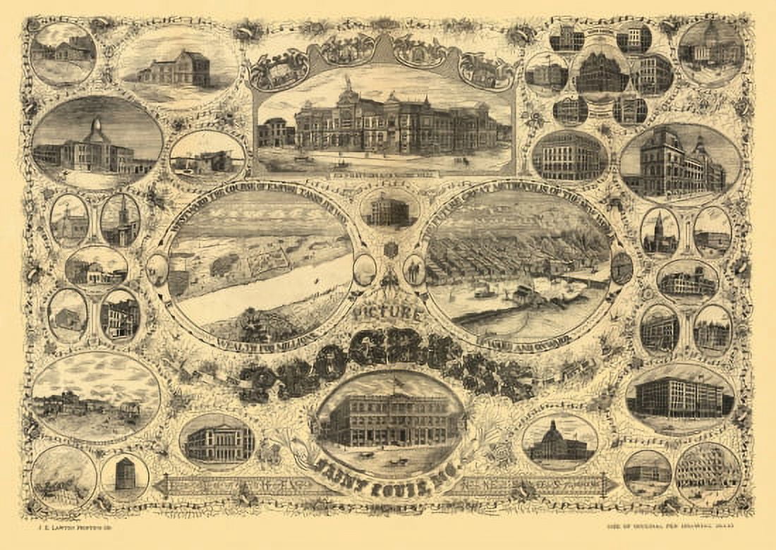 Antique Map of St Louis Missouri 1884 Saint Louis County Canvas Art - (36 x 54)