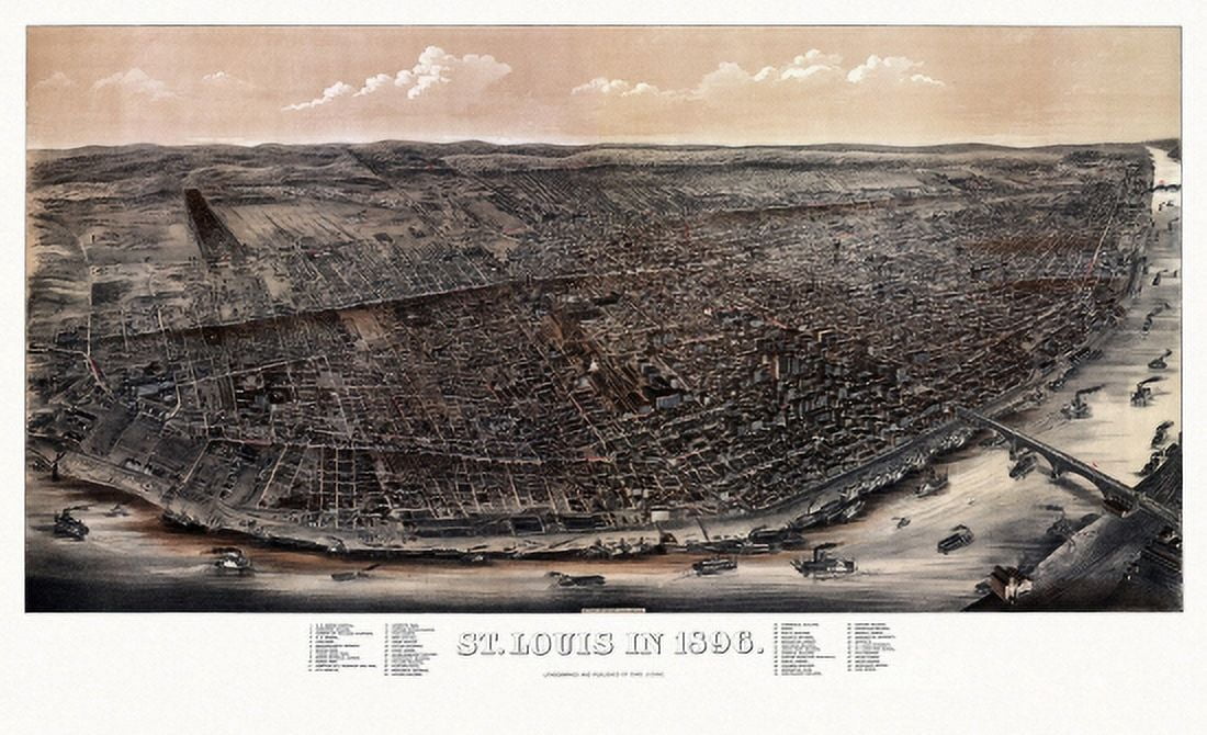Antique Map of St Louis Missouri 1896 St Louis City County Canvas Art - (24 x 36)