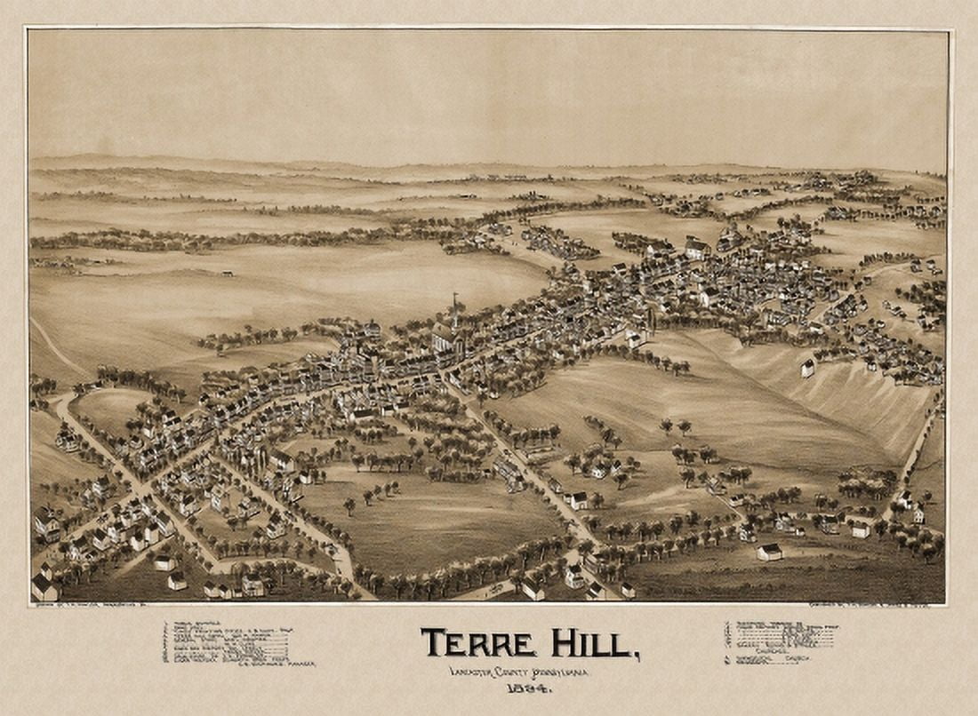 Antique Map of Terre Hill Pennsylvania 1894 Lancaster County Canvas Art - (18 x 24)