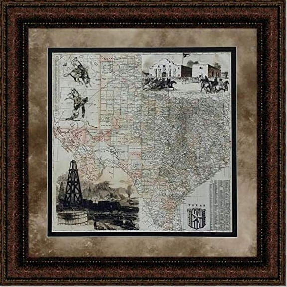 Antique Map of Texas | Framed Historic Texas Map in Double Mat | 35L X 35W" Inches