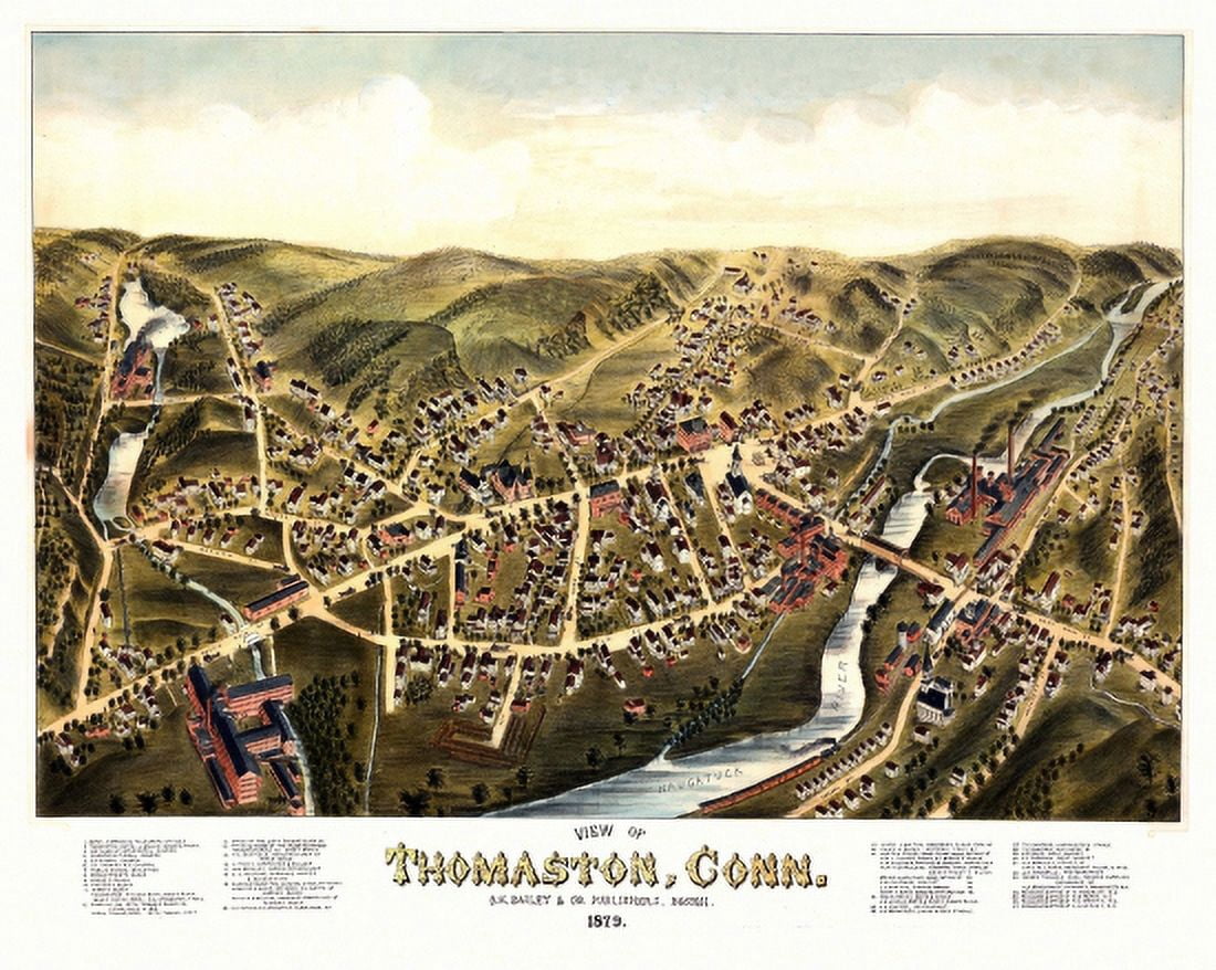 Antique Map of Thomaston Connecticut 1879 Litchfield County Canvas Art - (24 x 36)
