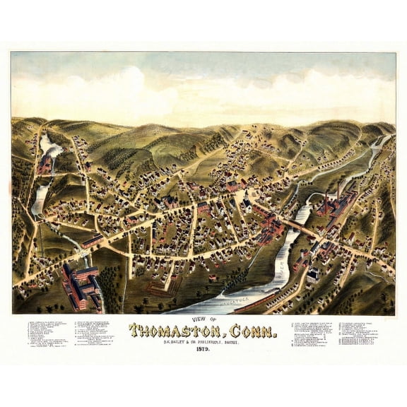 Antique Map of Thomaston Connecticut 1879 Litchfield County Canvas Art - (24 x 36)