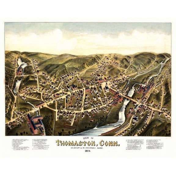 Antique Map of Thomaston Connecticut 1879 Litchfield County Canvas Art - (36 x 54)