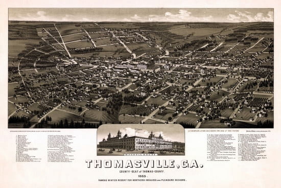Antique Map of Thomasville Georgia 1885 Thomas County Canvas Art - (24 x 36)