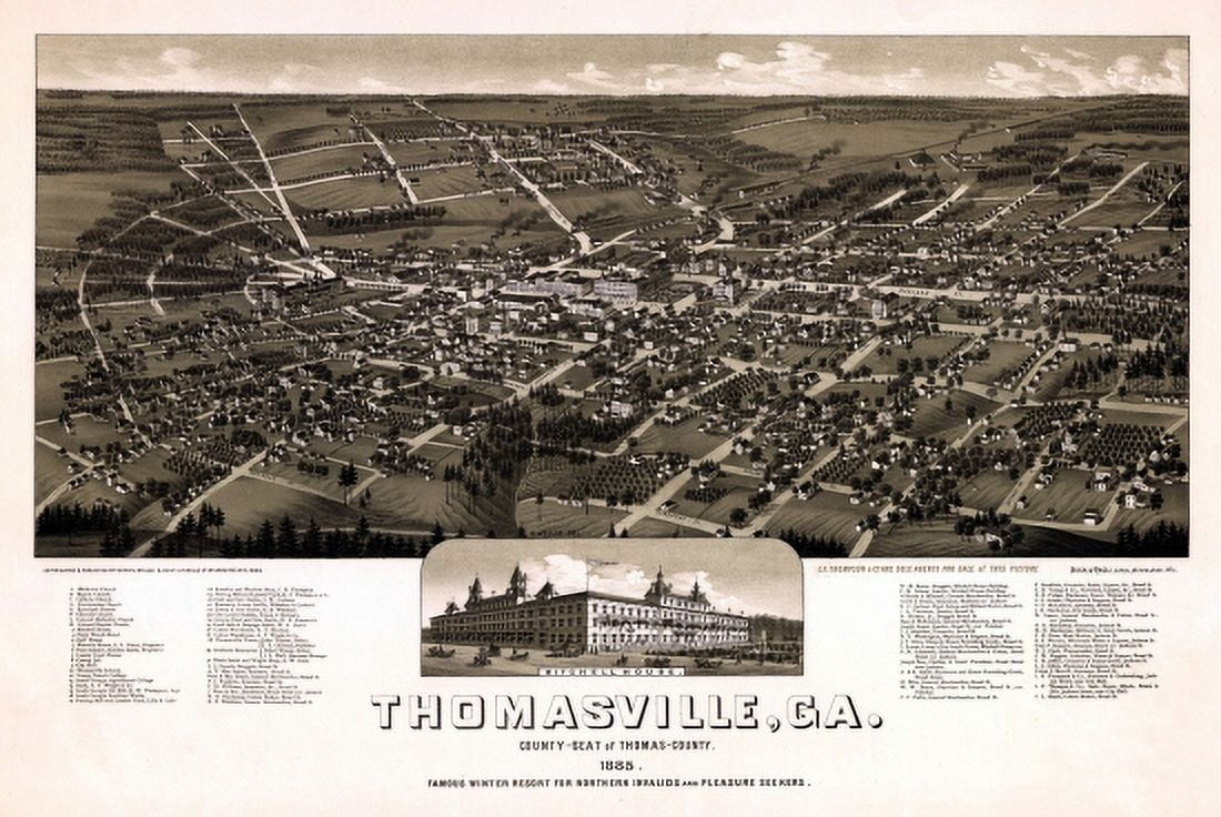 Antique Map of Thomasville Georgia 1885 Thomas County Canvas Art - (36 x 54)
