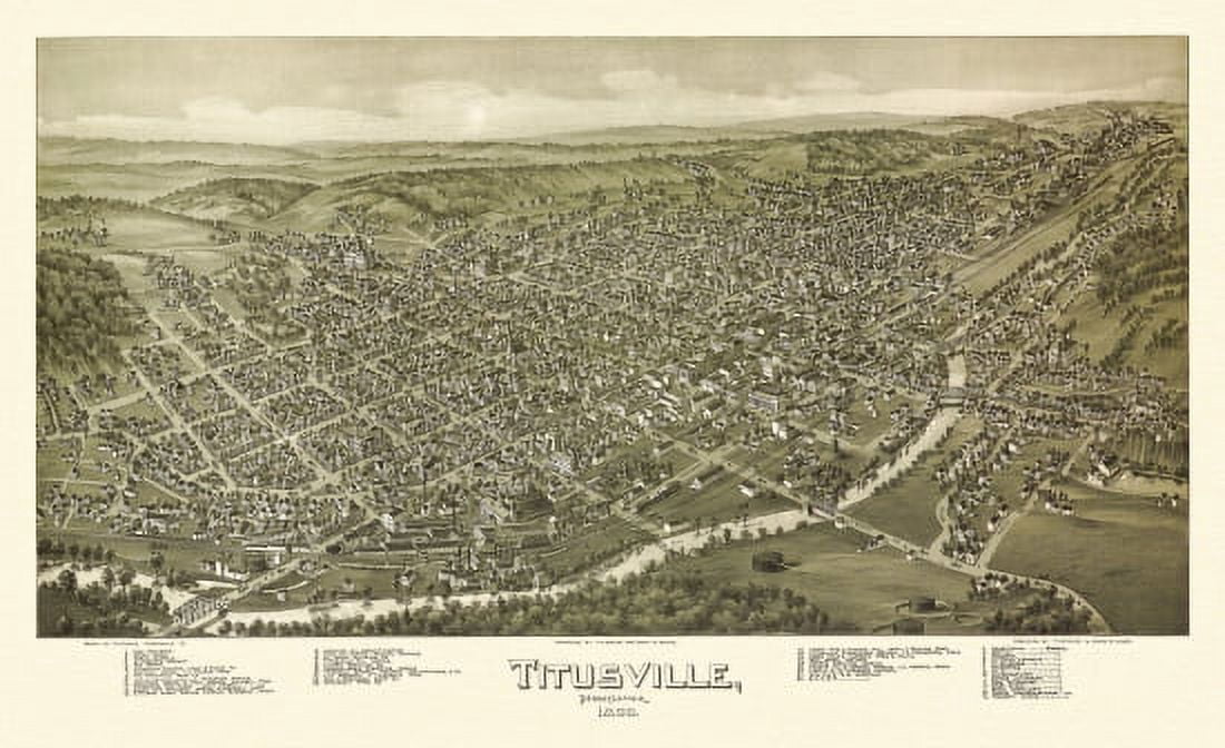 Antique Map of Titusville Pennsylvania 1896 Crawford County Canvas Art - (36 x 54)