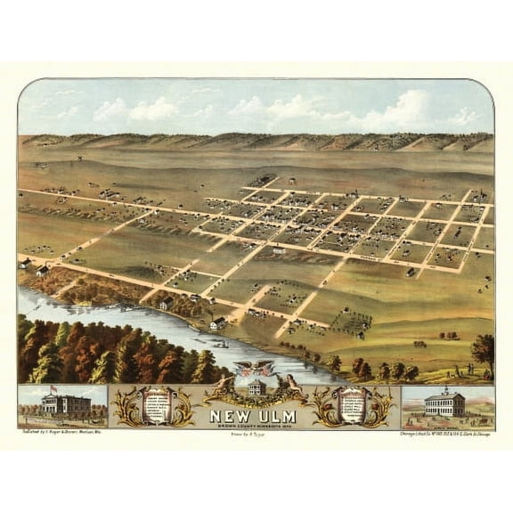 Antique Map of Ulm Minnesota 1870 Brown County Canvas Art - (18 x 24)