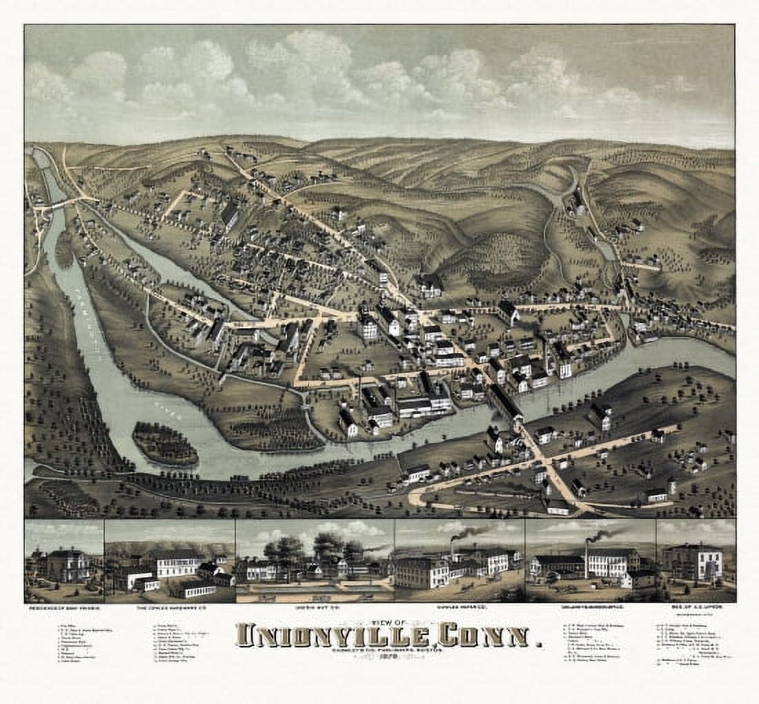 Antique Map of Unionville Connecticut 1878 Hartford County Canvas Art - (18 x 24)