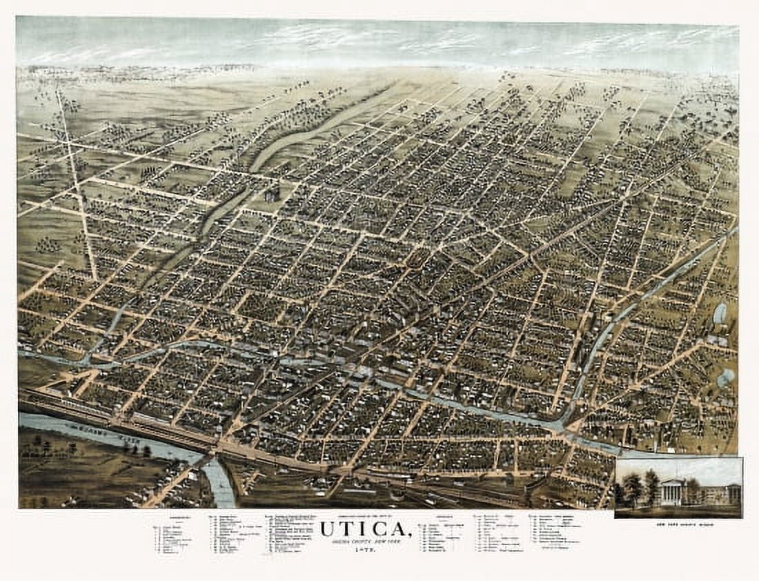 Antique Map of Utica New York 1873 Oneida County Canvas Art - (18 x 24)