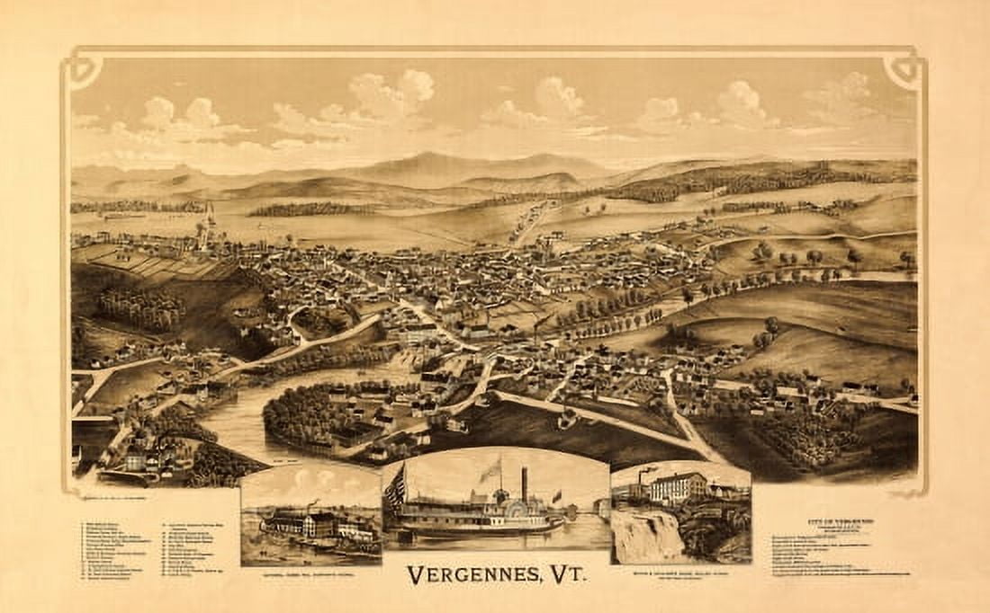 Antique Map of Vergennes Vermont 1890 Addison County Canvas Art -  (18 x 24)