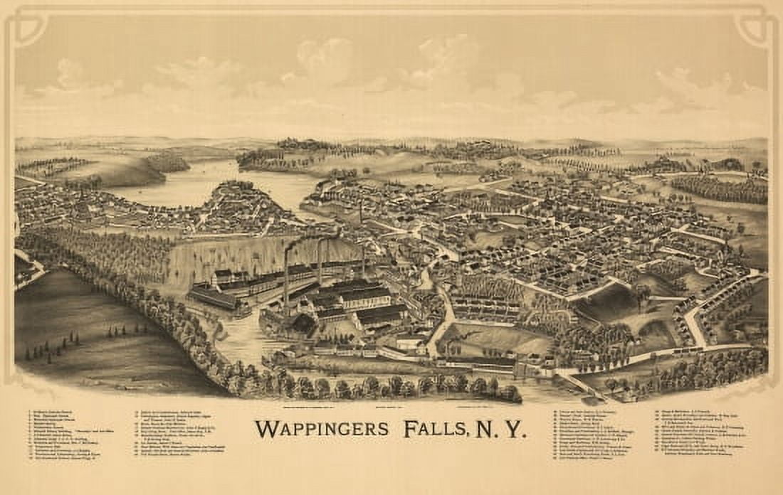 Antique Map of Wappingers Falls New York 1889 Dutchess County Canvas Art - (36 x 54)