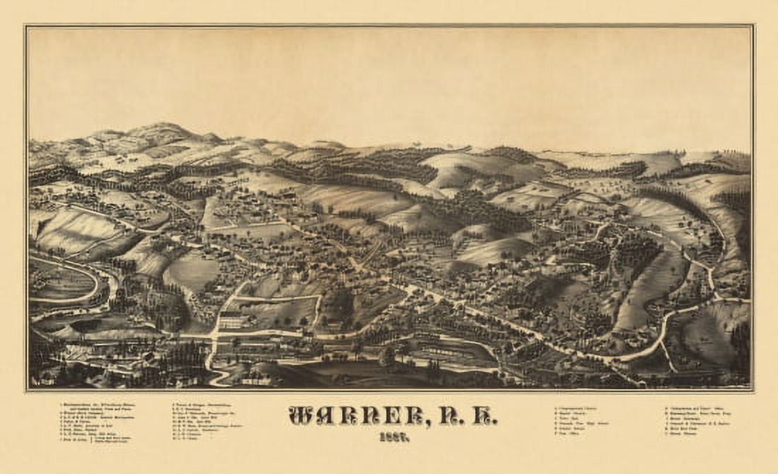 Antique Map of Warner New Hampshire 1887 Merrimack County Canvas Art - (18 x 24)