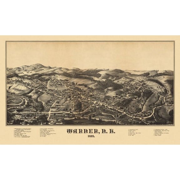 Antique Map of Warner New Hampshire 1887 Merrimack County Canvas Art - (18 x 24)