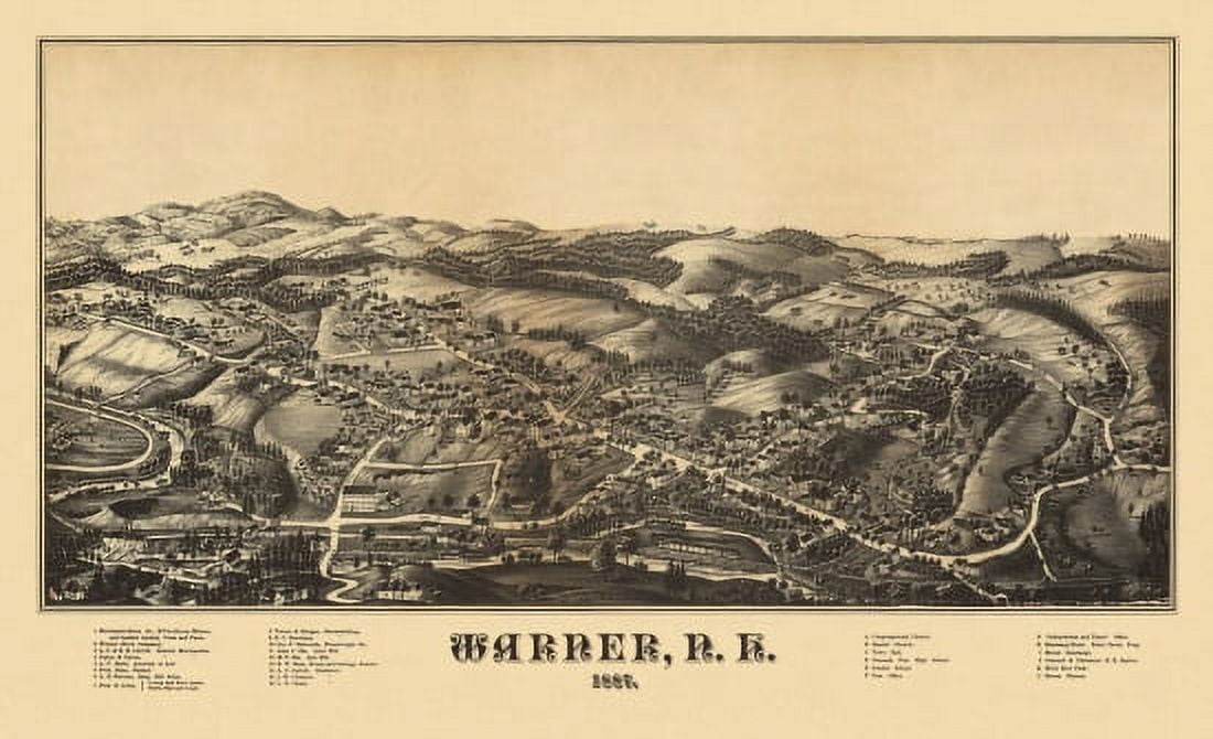 Antique Map of Warner New Hampshire 1887 Merrimack County Canvas Art - (36 x 54)