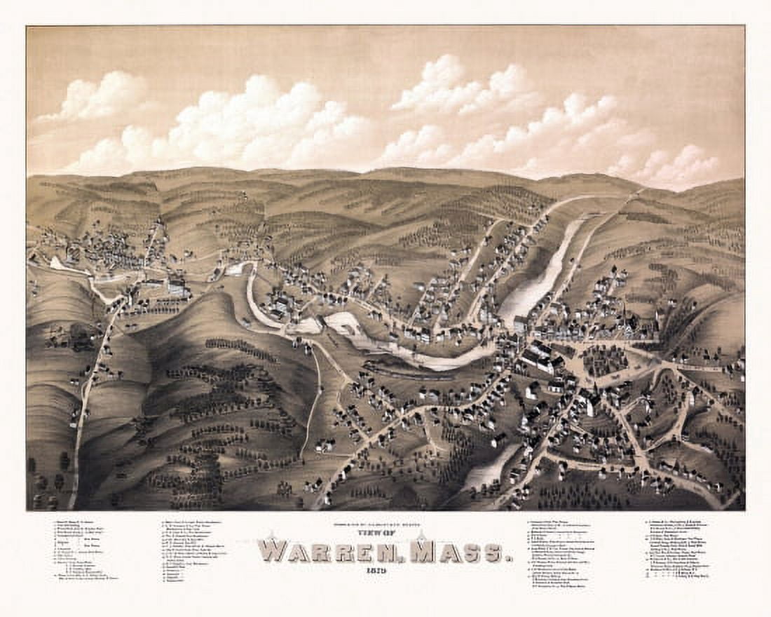 Antique Map of Warren Massachusetts 1879 Worcester County Canvas Art - (24 x 36)
