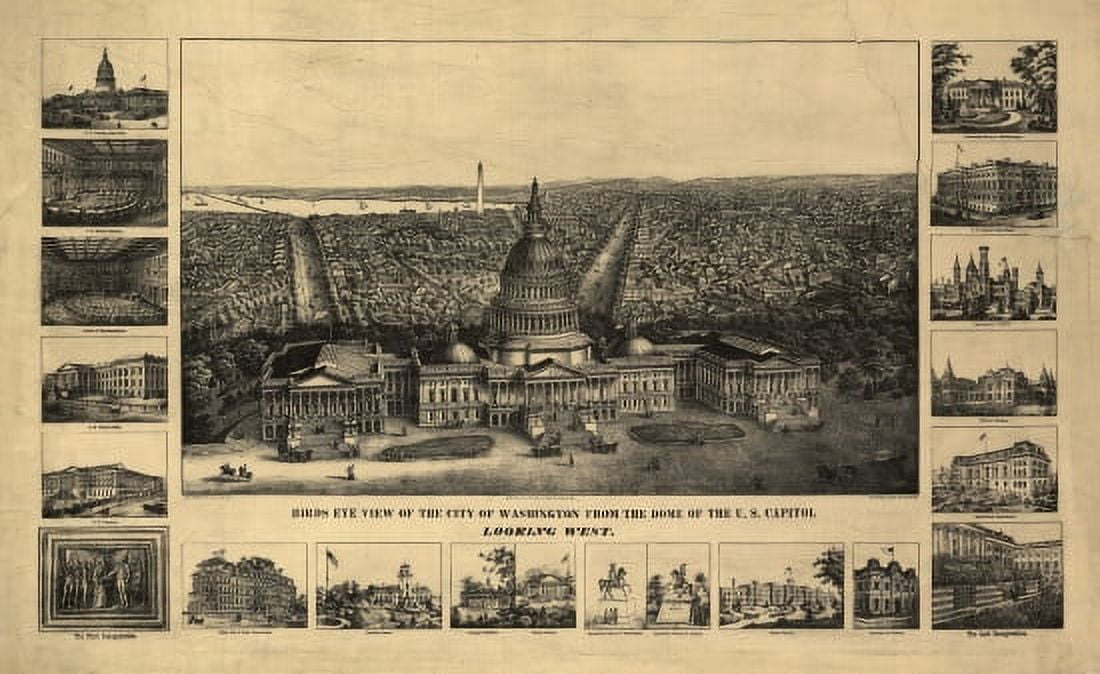Antique Map of Washington DC District of Columbia 1870 County Canvas Art - (36 x 54)