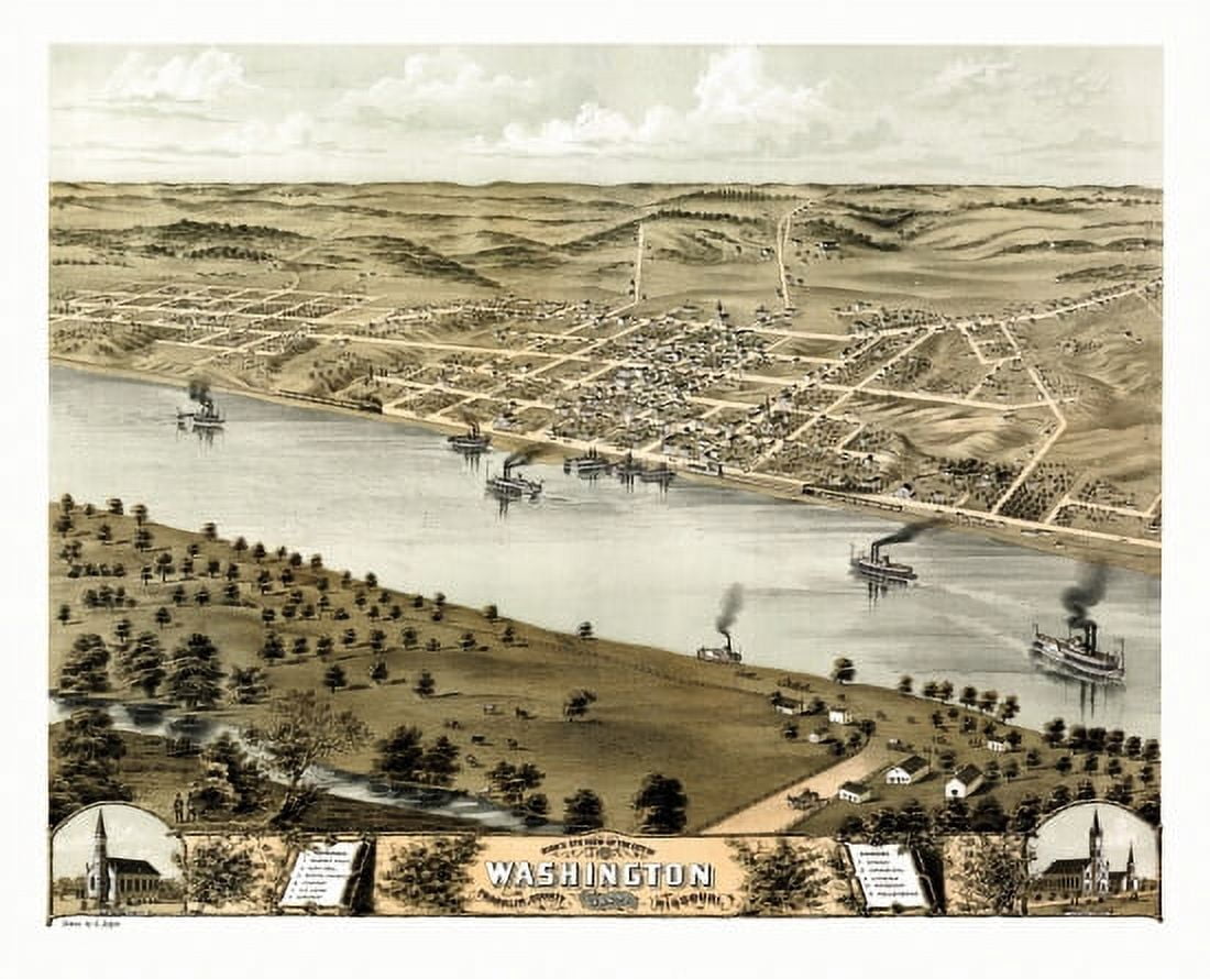 Antique Map of Washington Missouri 1869 Franklin County Canvas Art - (24 x 36)