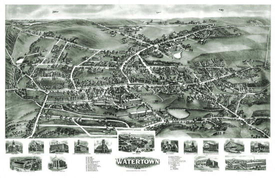 Antique Map of Watertown Connecticut 1918 Litchfield County Canvas Art - (24 x 36)
