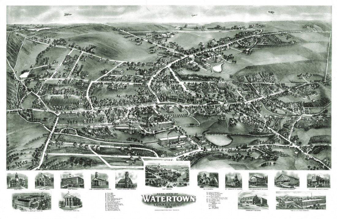 Antique Map of Watertown Connecticut 1918 Litchfield County Canvas Art -  (36 x 54)