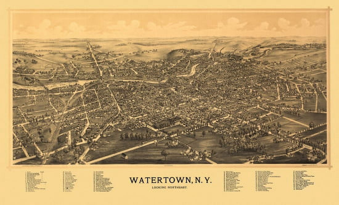 Antique Map of Watertown New York 1891 Jefferson County Canvas Art - (24 x 36)