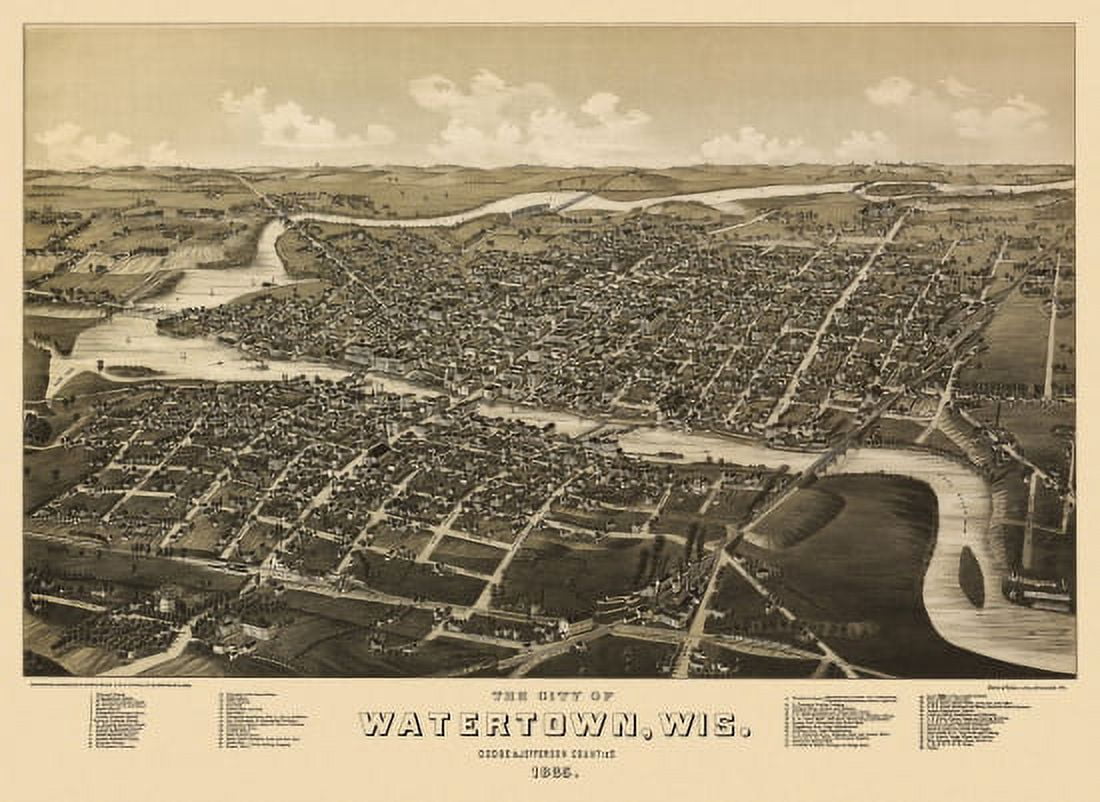 Antique Map of Watertown Wisconsin 1885 Dodge County Canvas Art - (18 x 24)