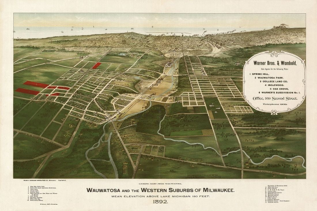 Antique Map of Wauwatosa Wisconsin 1892 Milwaukee County Canvas Art - (24 x 36)