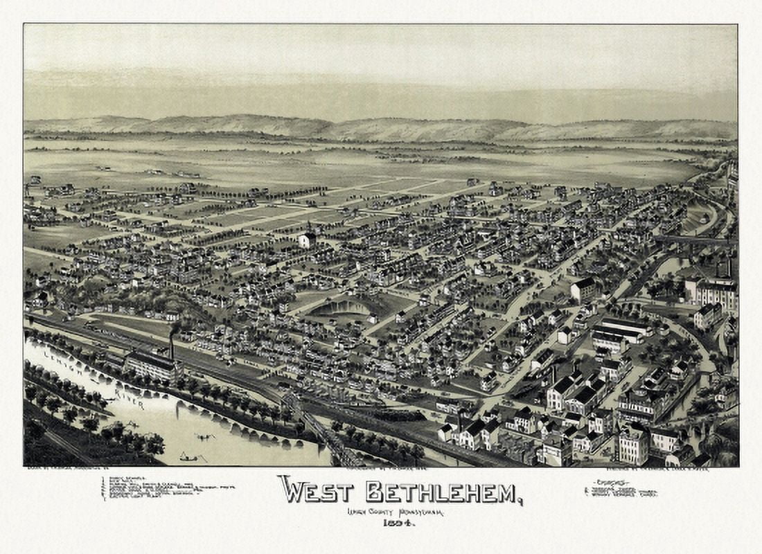Antique Map of West Bethlehem Pennsylvania 1894 Lehigh County Canvas Art - (18 x 24)