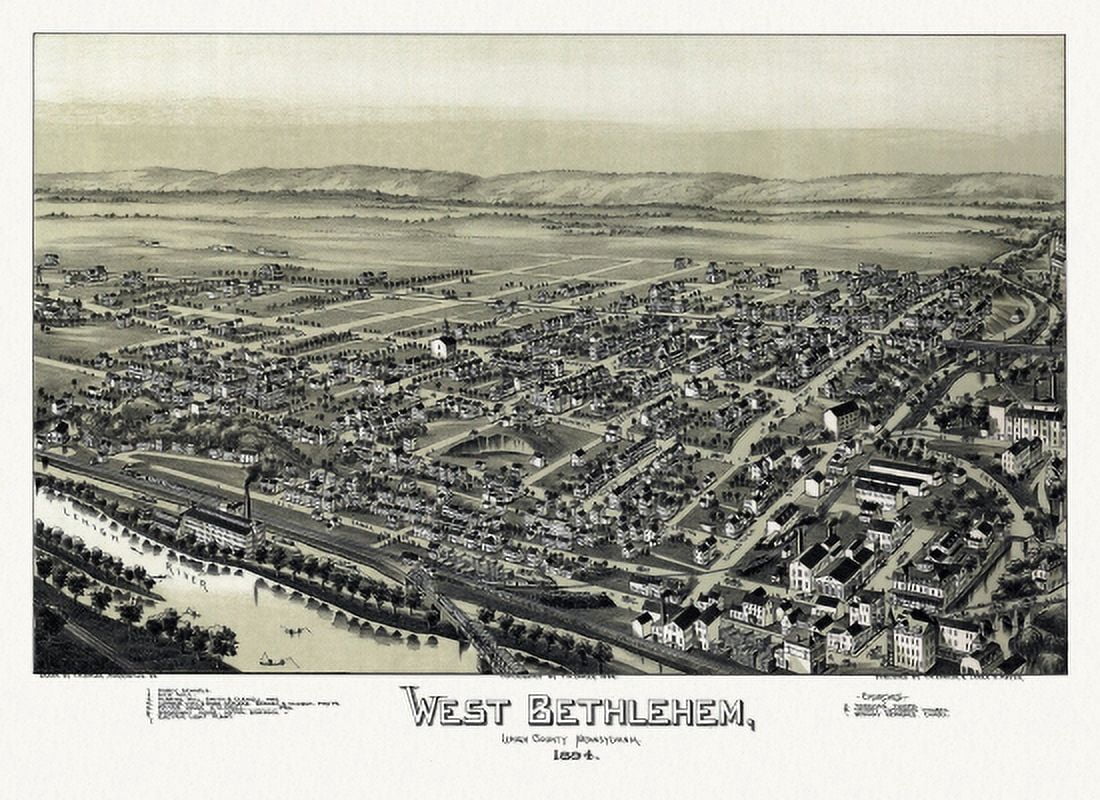 Antique Map of West Bethlehem Pennsylvania 1894 Lehigh County Canvas Art - (24 x 36)