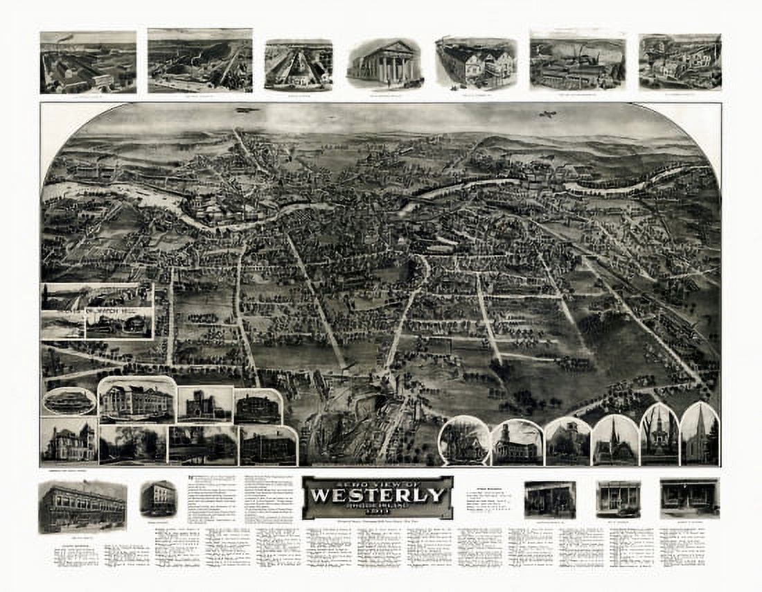 Antique Map of Westerly Rhode Island 1911 Washington County Canvas Art - (24 x 36)