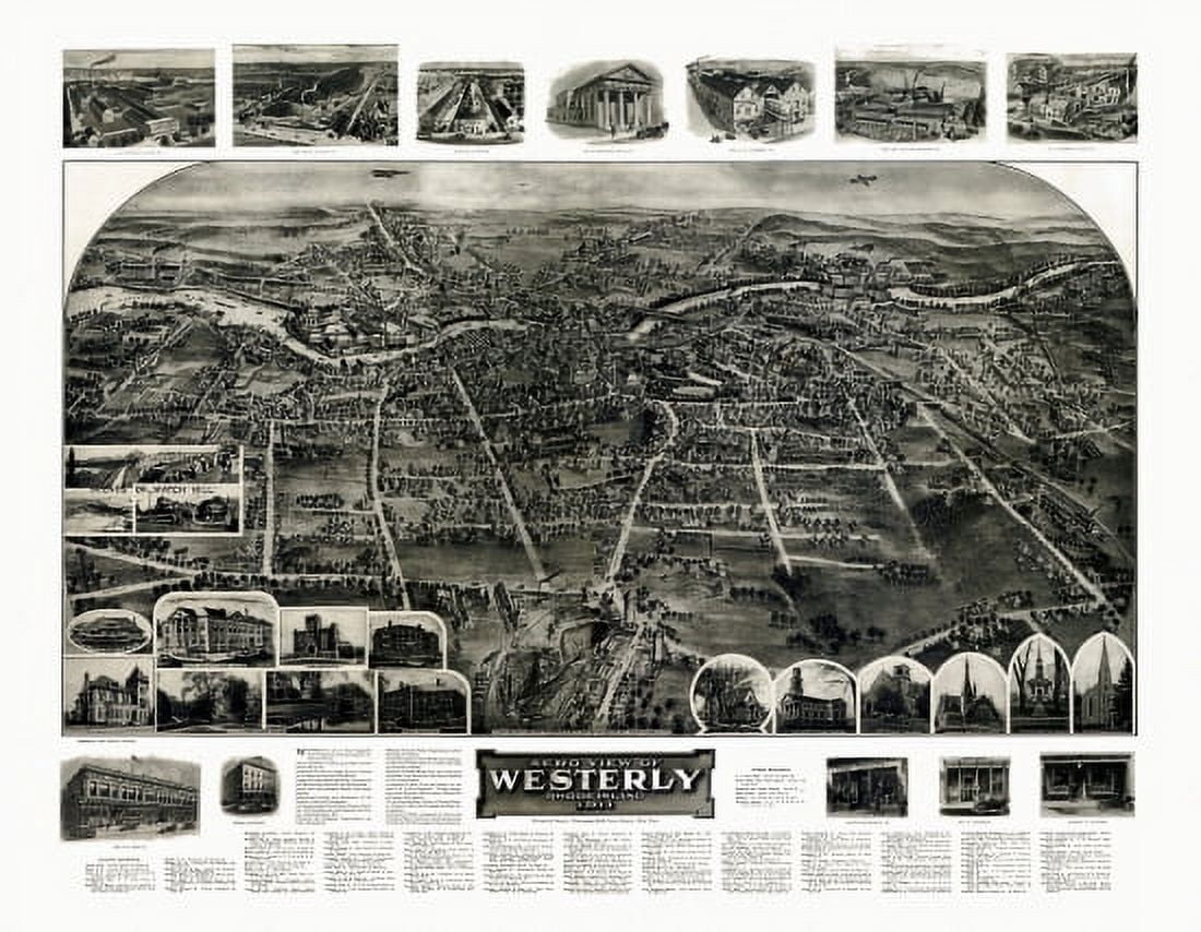 Antique Map of Westerly Rhode Island 1911 Washington County Canvas Art - (36 x 54)