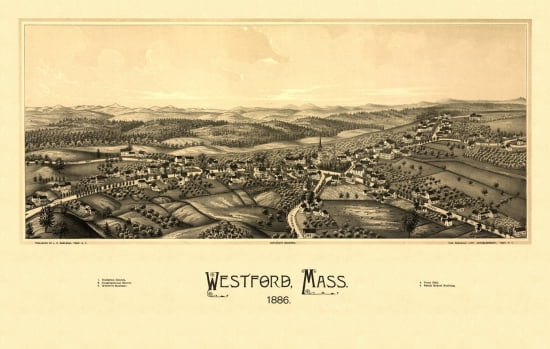 Antique Map of Westford Massachusetts 1886 Middlesex County Canvas Art - (18 x 24)