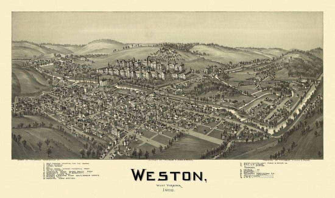 Antique Map of Weston West Virginia 1900 Lewis County Canvas Art - (24 x 36)