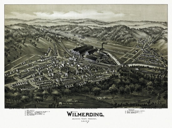 Antique Map of Wilmerding Pennsylvania 1897 Allegheny County Canvas Art -  (36 x 54)