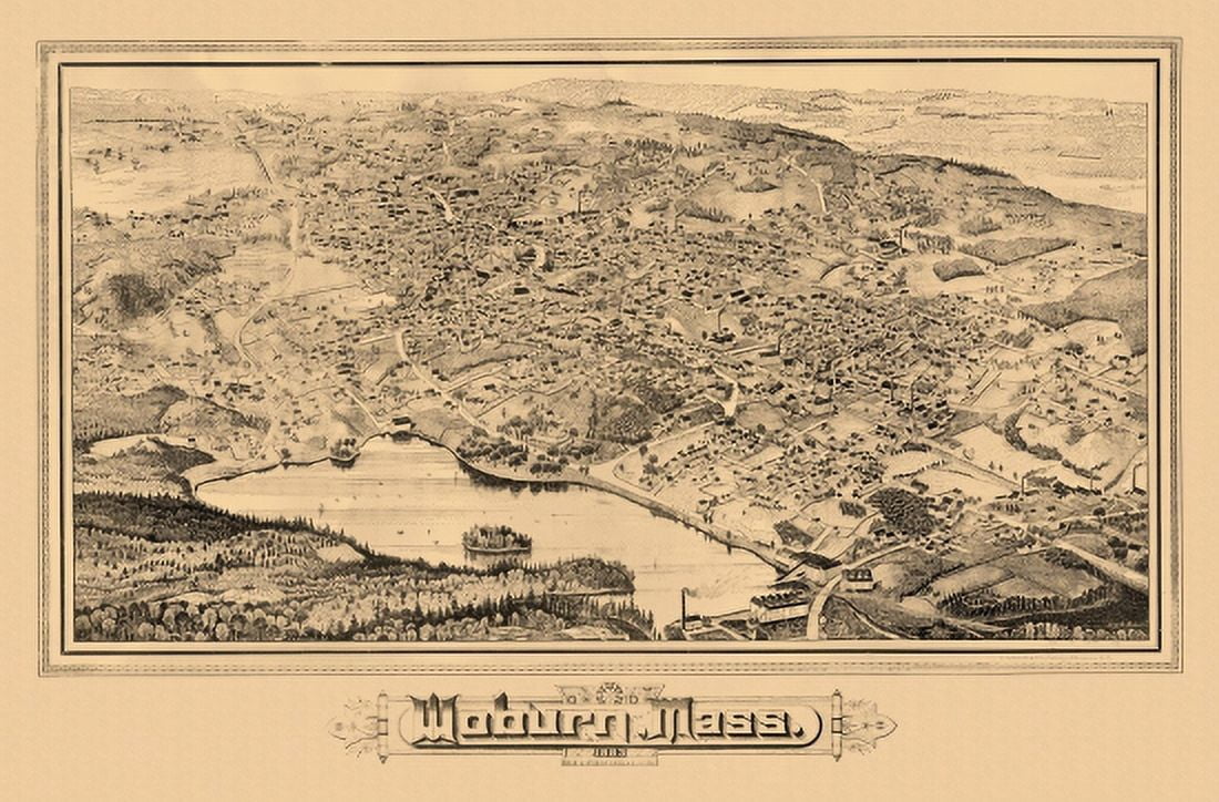 Antique Map of Woburn Massachusetts 1883 Middlesex County Canvas Art - (36 x 54)