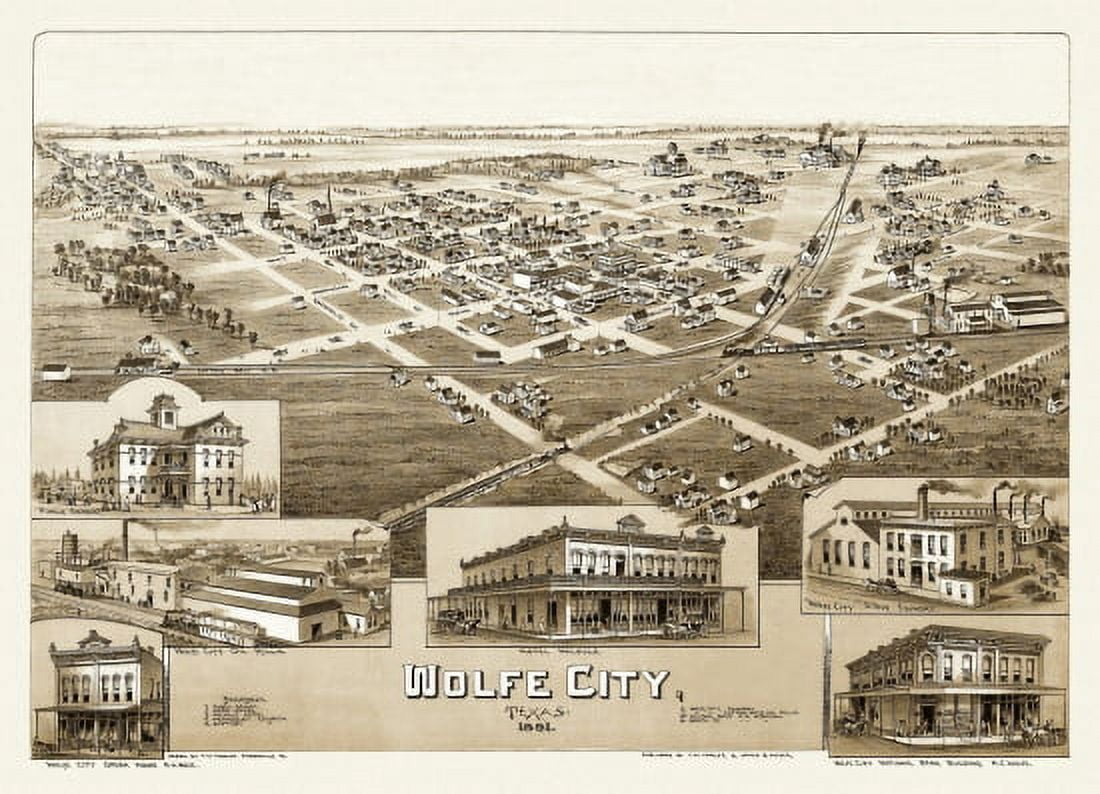 Antique Map of Wolfe City Texas 1891 Hunt County Canvas Art -  (24 x 36)