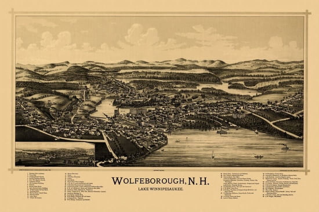 Antique Map of Wolfeborough New Hampshire 1889 County Canvas Art -  (18 x 24)