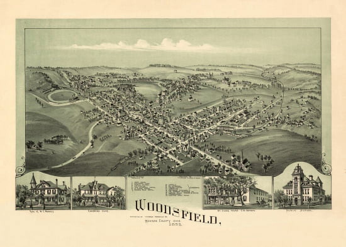 Antique Map of Woodsfield Ohio 1899 Monroe County Canvas Art - (18 x 24)