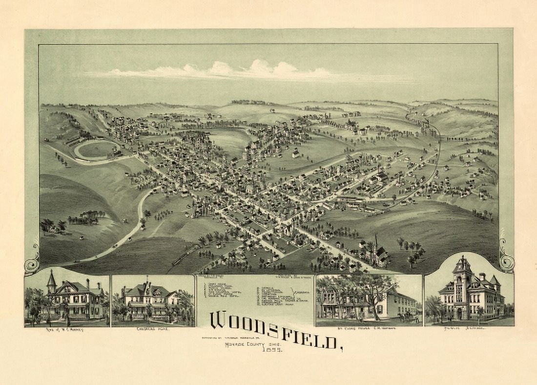 Antique Map of Woodsfield Ohio 1899 Monroe County Canvas Art - (24 x 36)