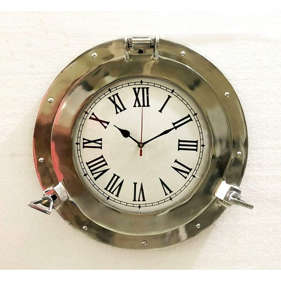 Antique Marine Brass Ship Porthole Clock Nautical Wall Clock Home Decorative (15" inches)